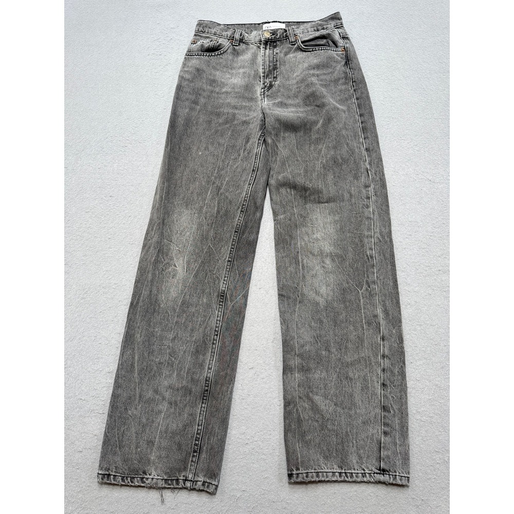 Zara Wide Leg Jeans Women's 4 Gray Acid Wash High Rise Denim Relaxed Fit Retro